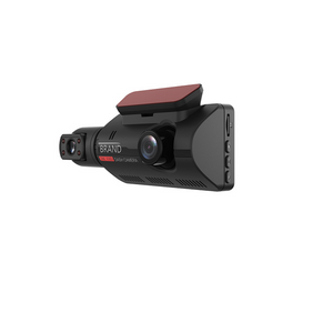 Car dashboard camera with a red sensor cover on a white background