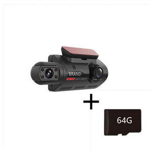 Car dashboard camera with a 64GB microSD card on a white background