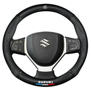 Steering wheel cover with Suzuki logo on a white background