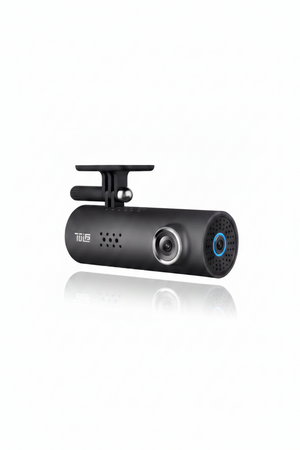 Black car dashboard camera on a white background