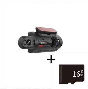 Car dashboard camera with a 8GB microSD card on a white background