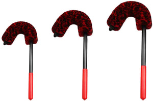 Three car dusters with red and black patterns on a white background