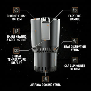 Car cup holder air freshener with labeled features on a black background