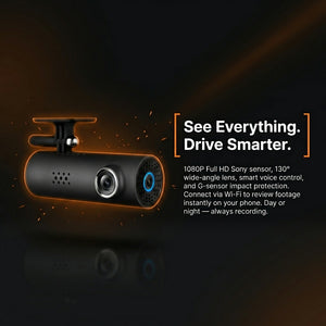 Car dashboard camera with features highlighted on a dark background