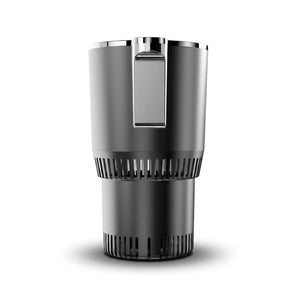 Black and silver cylindrical device on a white background
