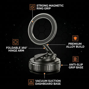 Phone holder with features highlighted on a black background