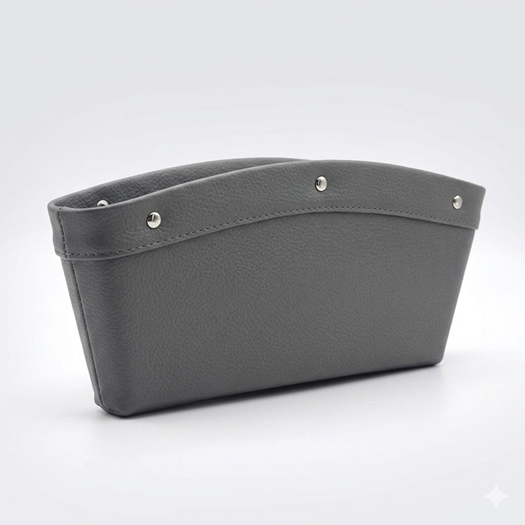 Gray pouch with silver studs on a white background