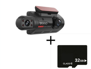 Car dashboard camera with a 32GB microSD card on a white background