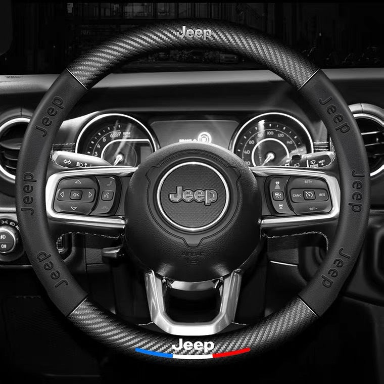 3D Carbon Fiber Embossed Leather Steering Wheel Cover