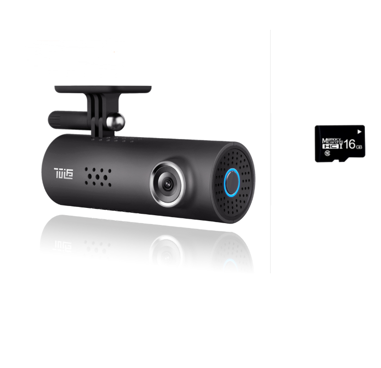 Car dashboard camera with a microSD card on a white background