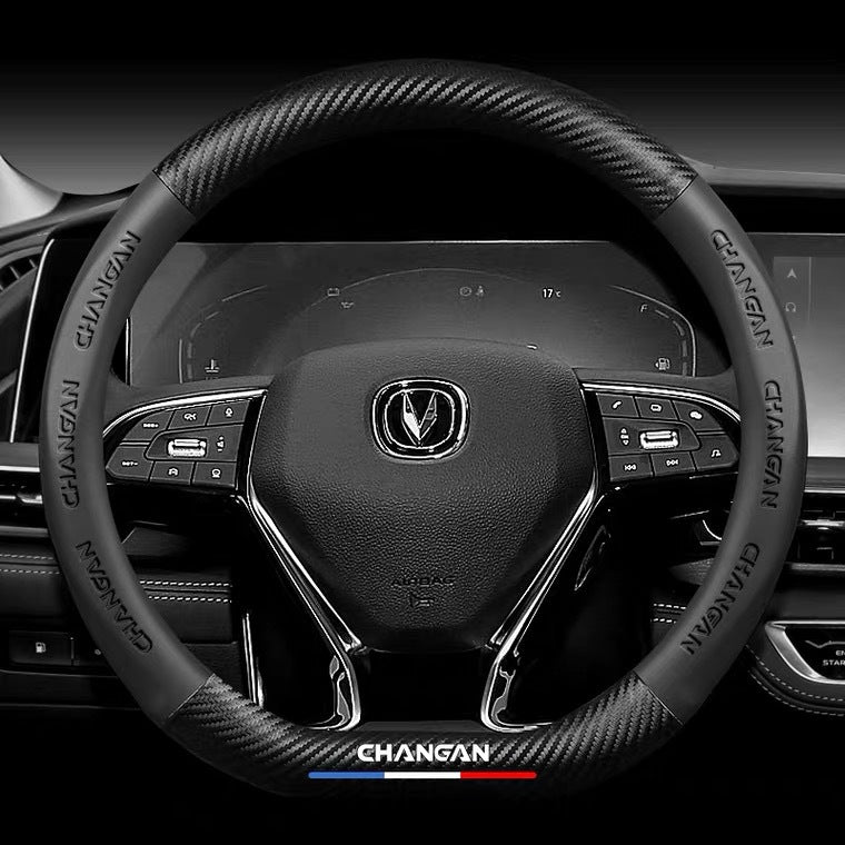 3D Carbon Fiber Embossed Leather Steering Wheel Cover