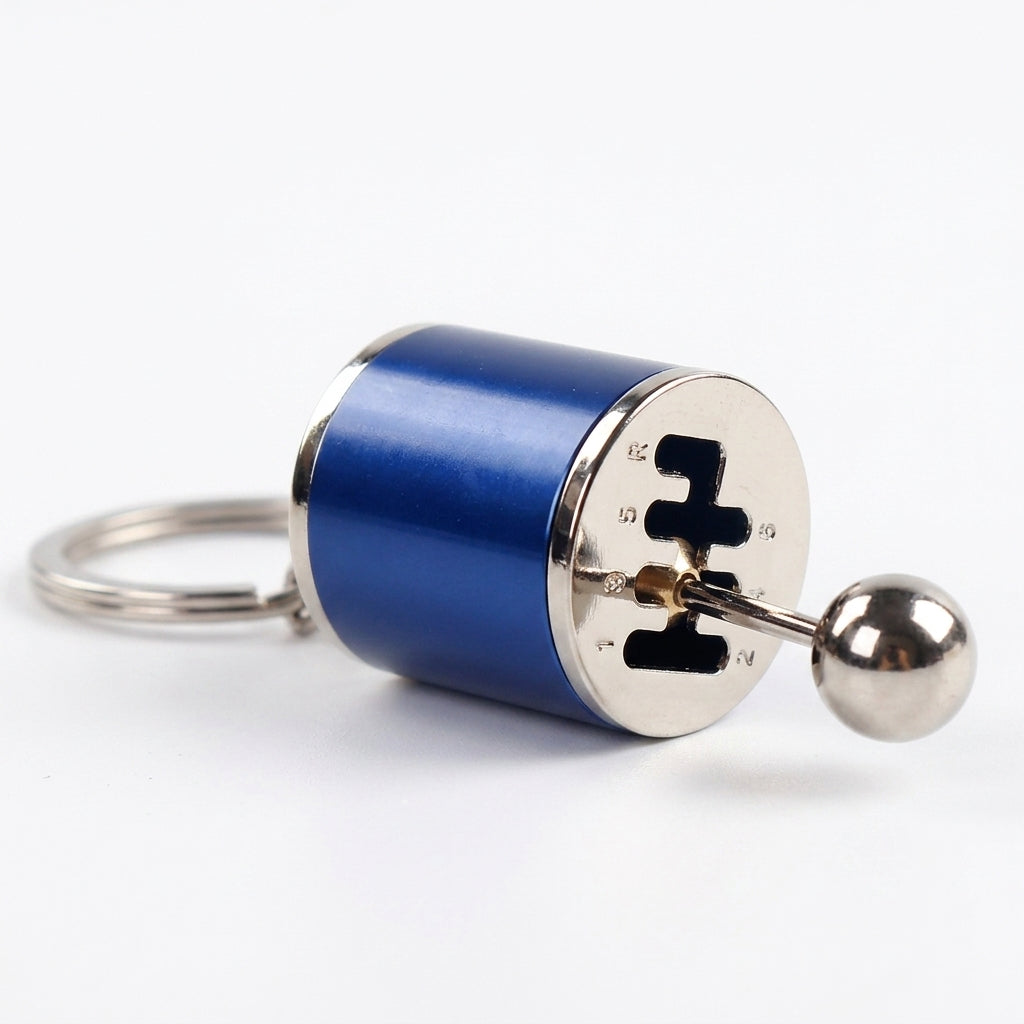 Blue and silver keychain lock on a white background