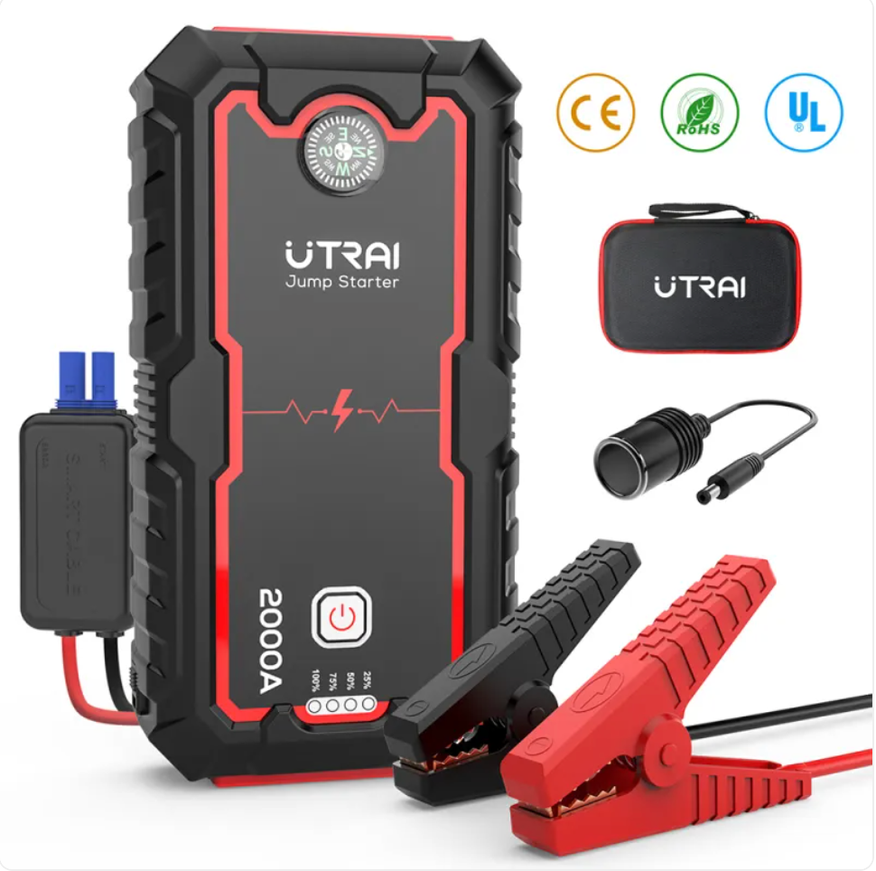 UTRAI jump starter with accessories on a white background