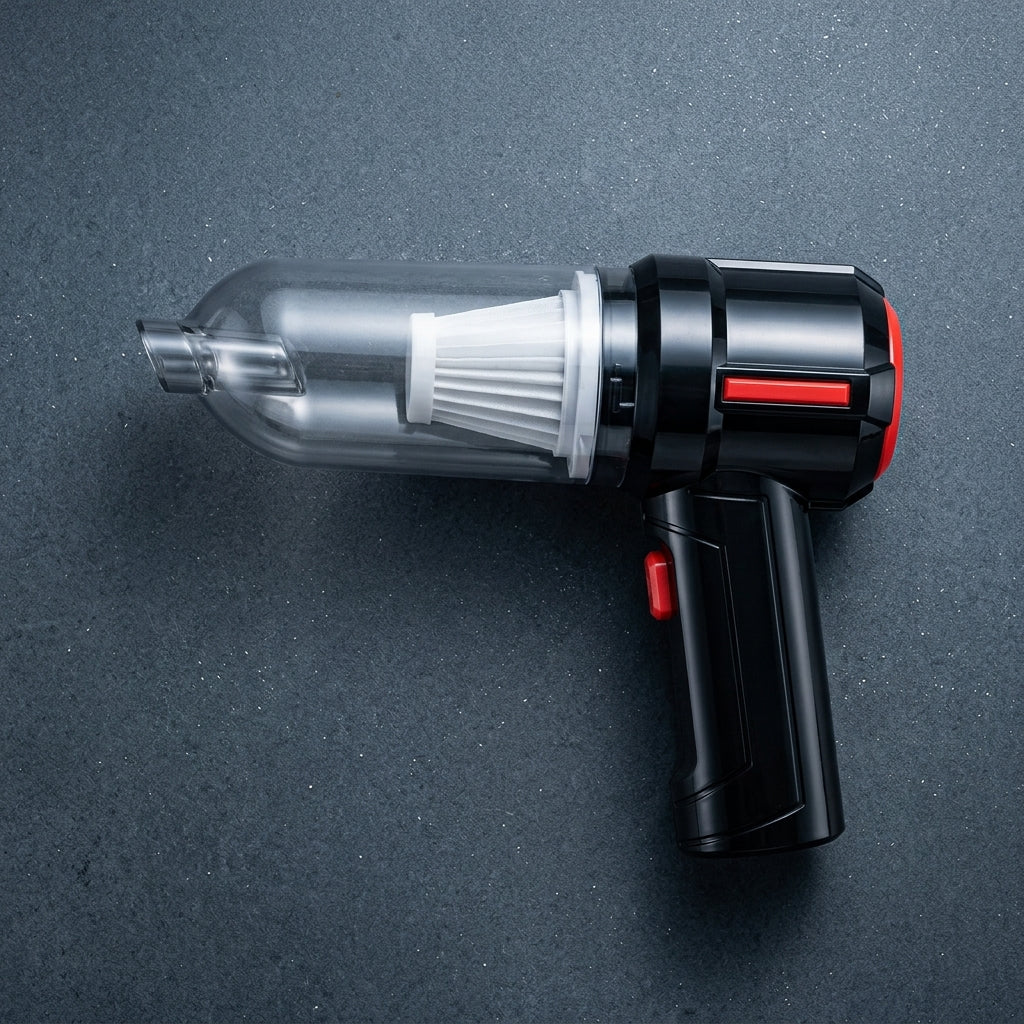 Handheld vacuum cleaner on a dark gray background