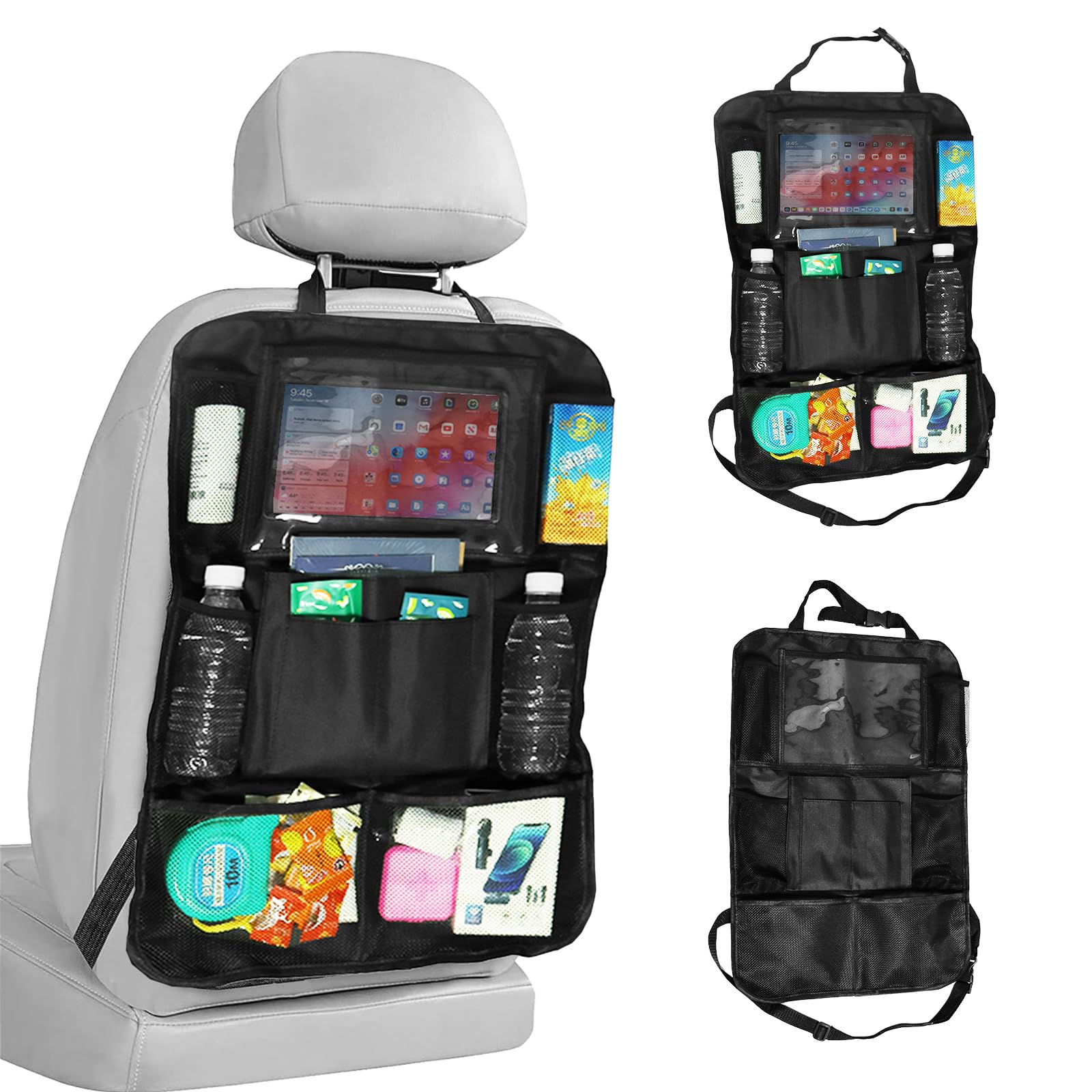 Aoeeki Backseat Car Organizer with Touch Screen Tablet Holder – 10 Storage Pockets for Kids & Travel Essentials