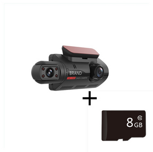 Car dashboard camera with a 8GB microSD card on a white background
