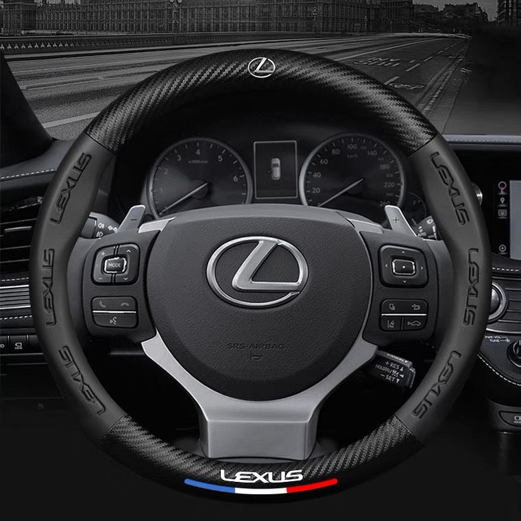 3D Carbon Fiber Embossed Leather Steering Wheel Cover
