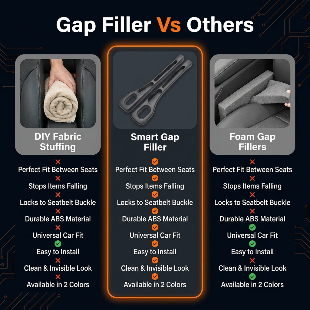 Comparison chart of gap filler options with features listed.