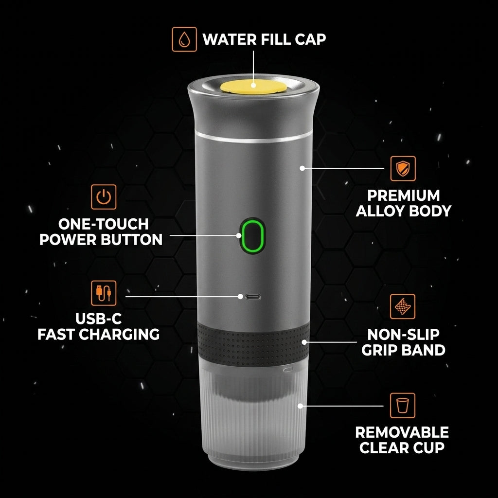 Portable rechargeable coffee maker brewing espresso