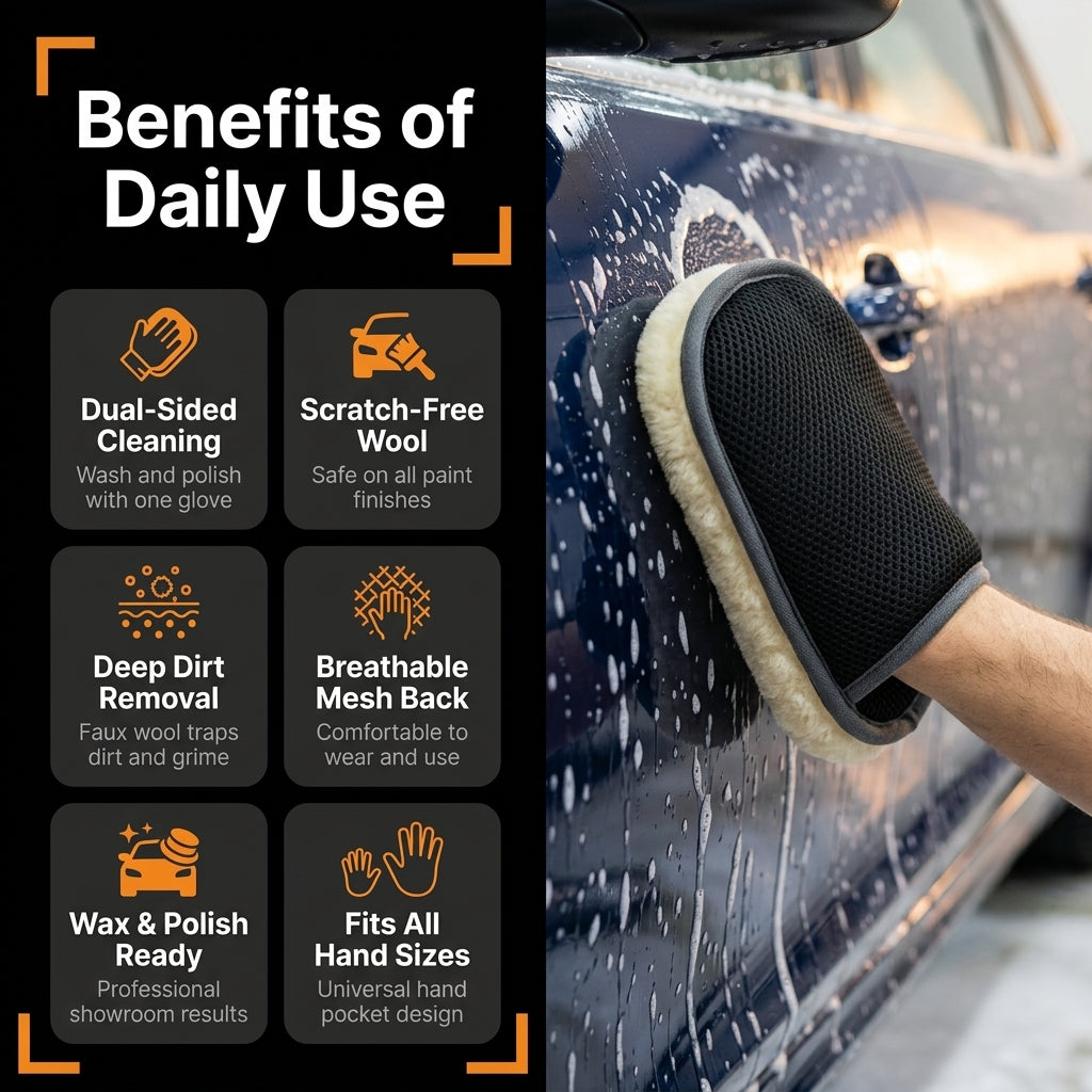 Car Wash & Wax Glove – Dual-Sided Faux Wool Polishing Mitt