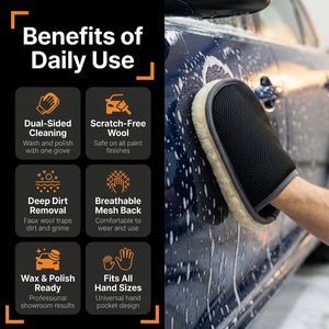 Car Wash & Wax Glove – Dual-Sided Faux Wool Polishing Mitt